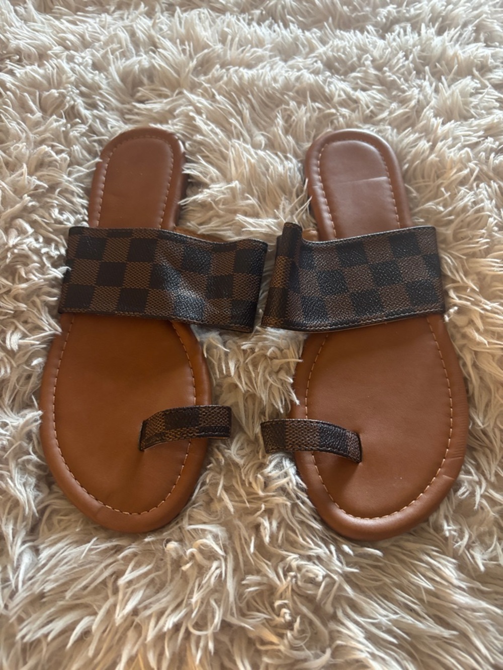 Brown Checkered Sandals